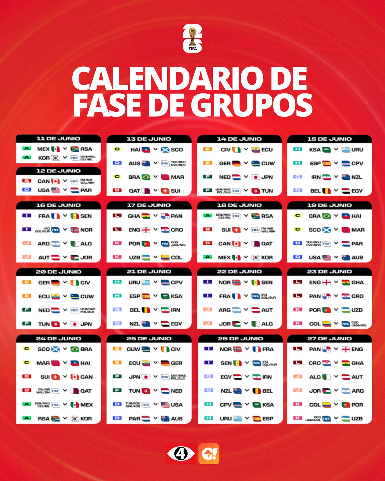 Calendario de las eliminatorias del Mundial 2026