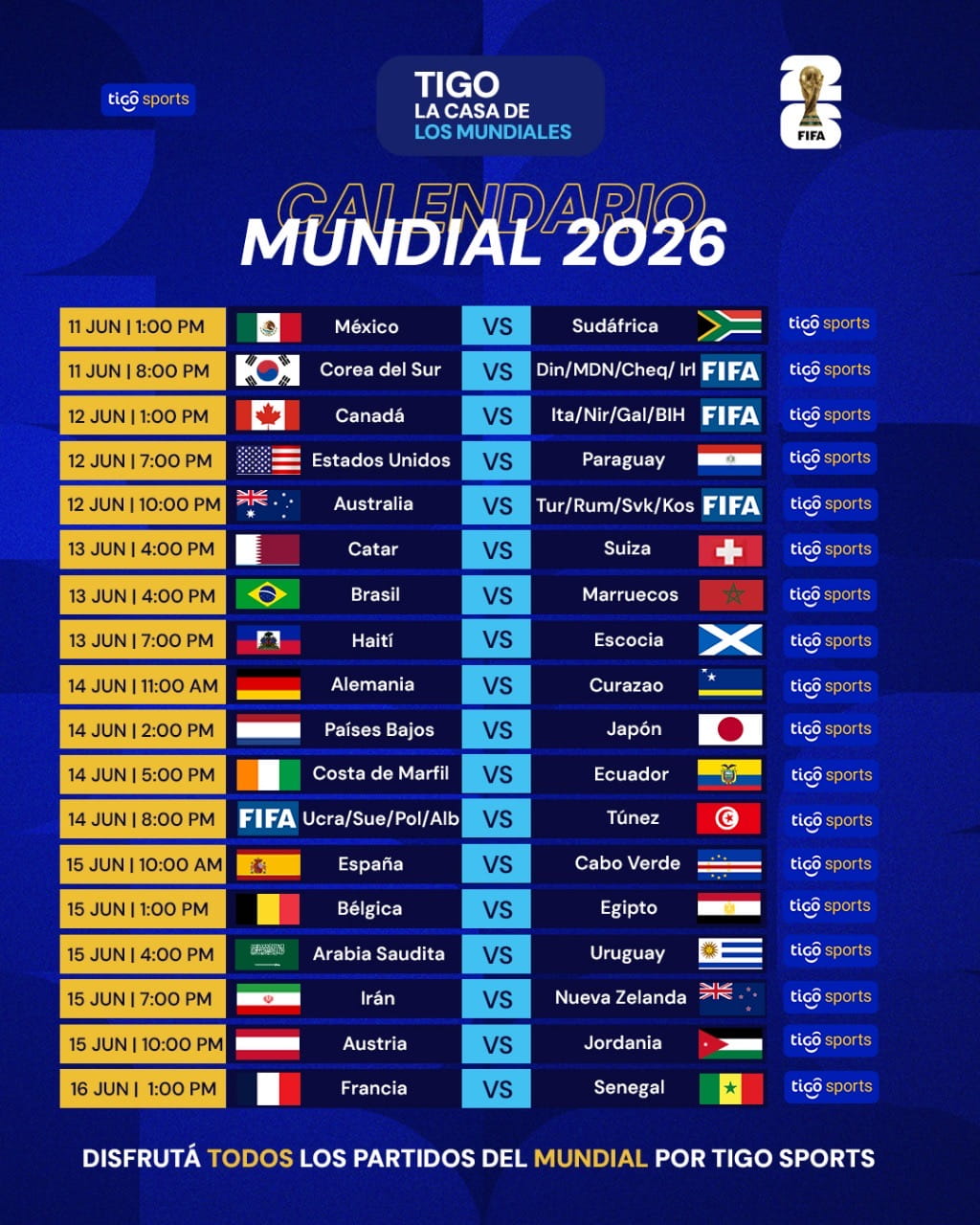 Calendario Mundial 2026