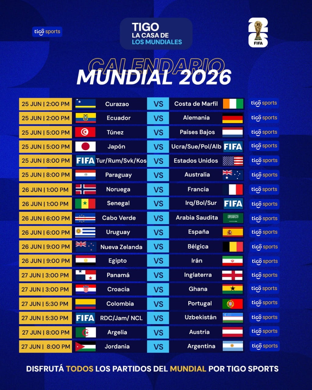Calendario Mundial 2026