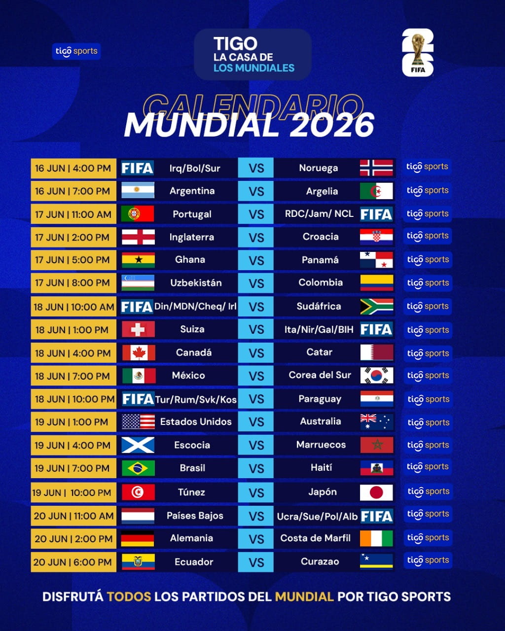 Calendario Mundial 2026